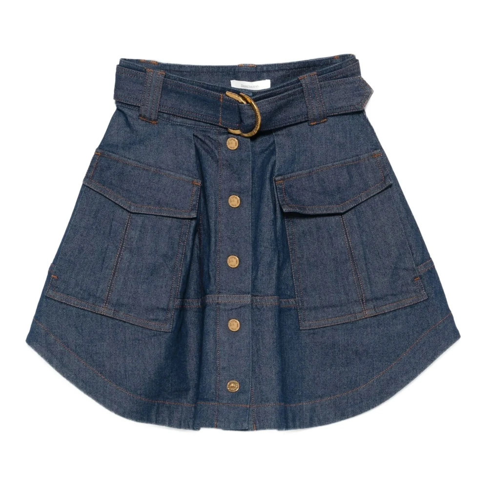 Zimmermann Women's Blue Cargo Buttoned Flare Skirt - Denim Skirts - S - Skirts
