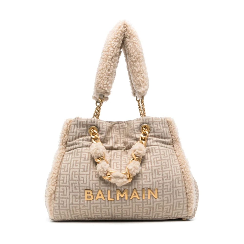 Balmain Zachte Pluche Tote Tas Beige Dames
