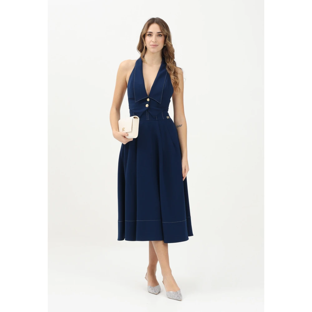 Elisabetta Franchi Blauwe Midi Rok met Tailleband Detail Blue Dames