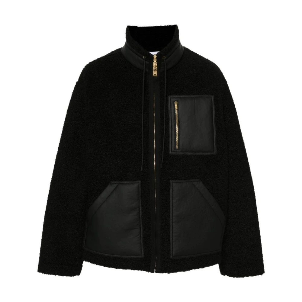 Moschino Shearling Panel Rits Jas Black Heren