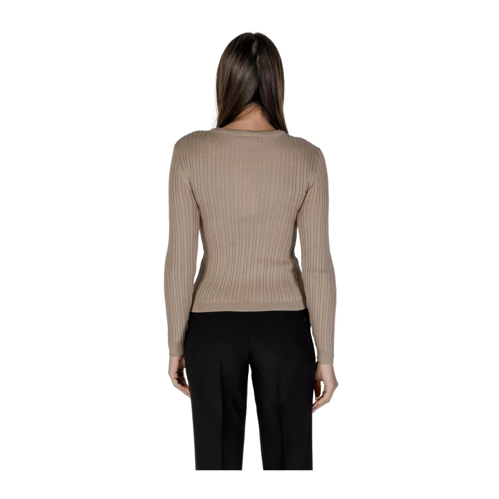 Vila Beige Ronde Hals Gebreide Trui Beige Dames