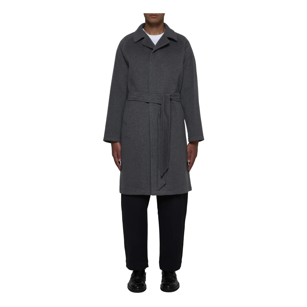 Tagliatore Grijze Cashmere Jas met Riem Gray Heren