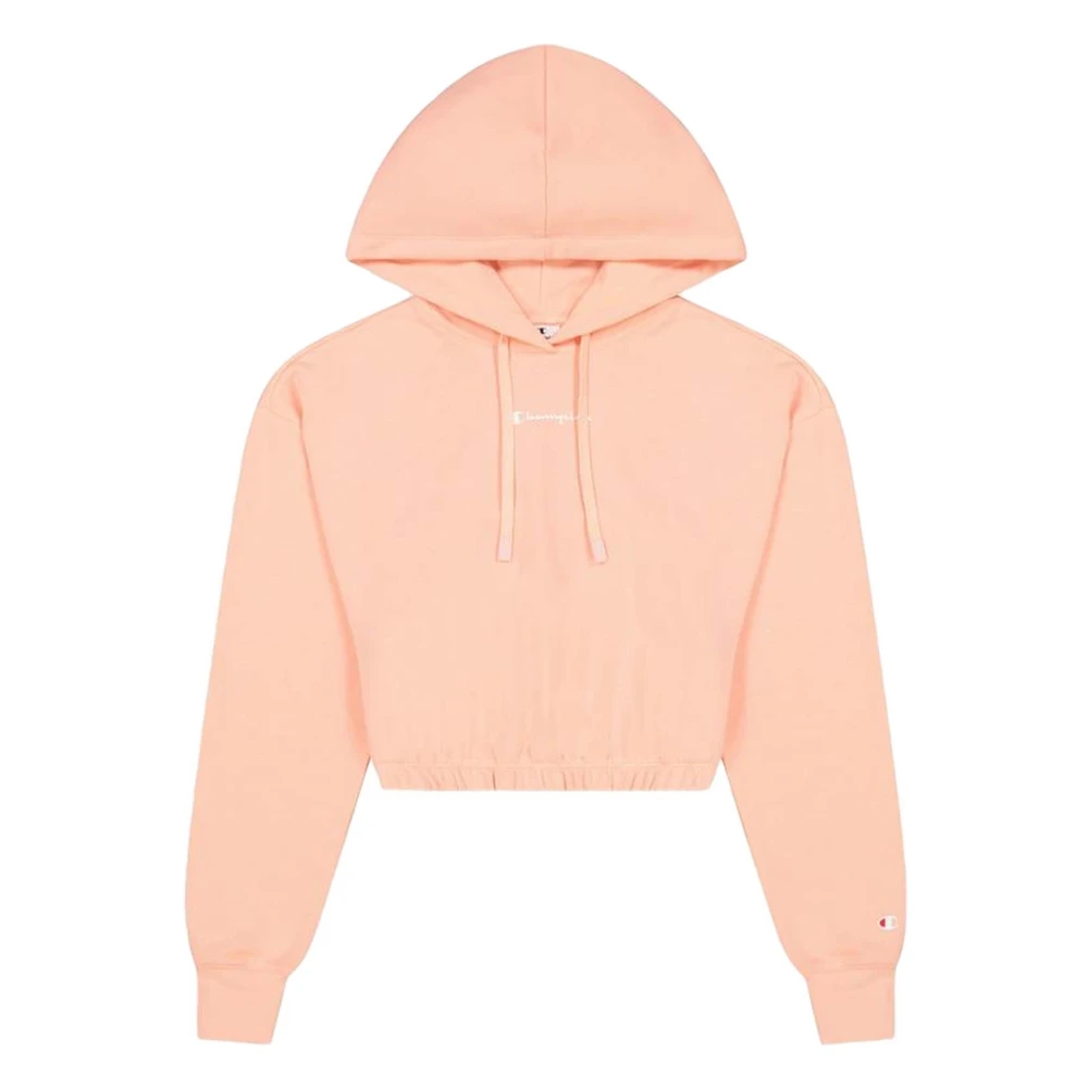 Champion Cropped Small Script Logo Hodie Hoodie Pink Dames