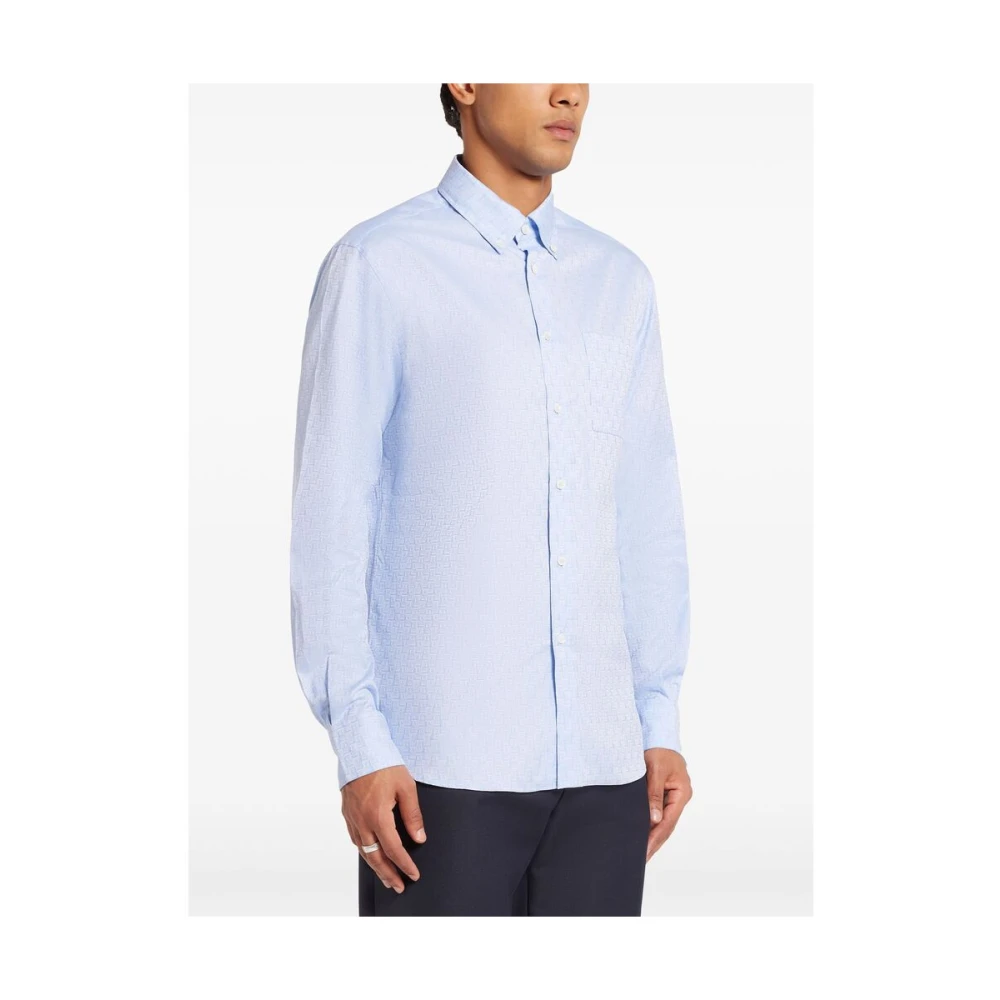 Salvatore Ferragamo Lichtblauwe Button-Down Overhemd Blue Heren