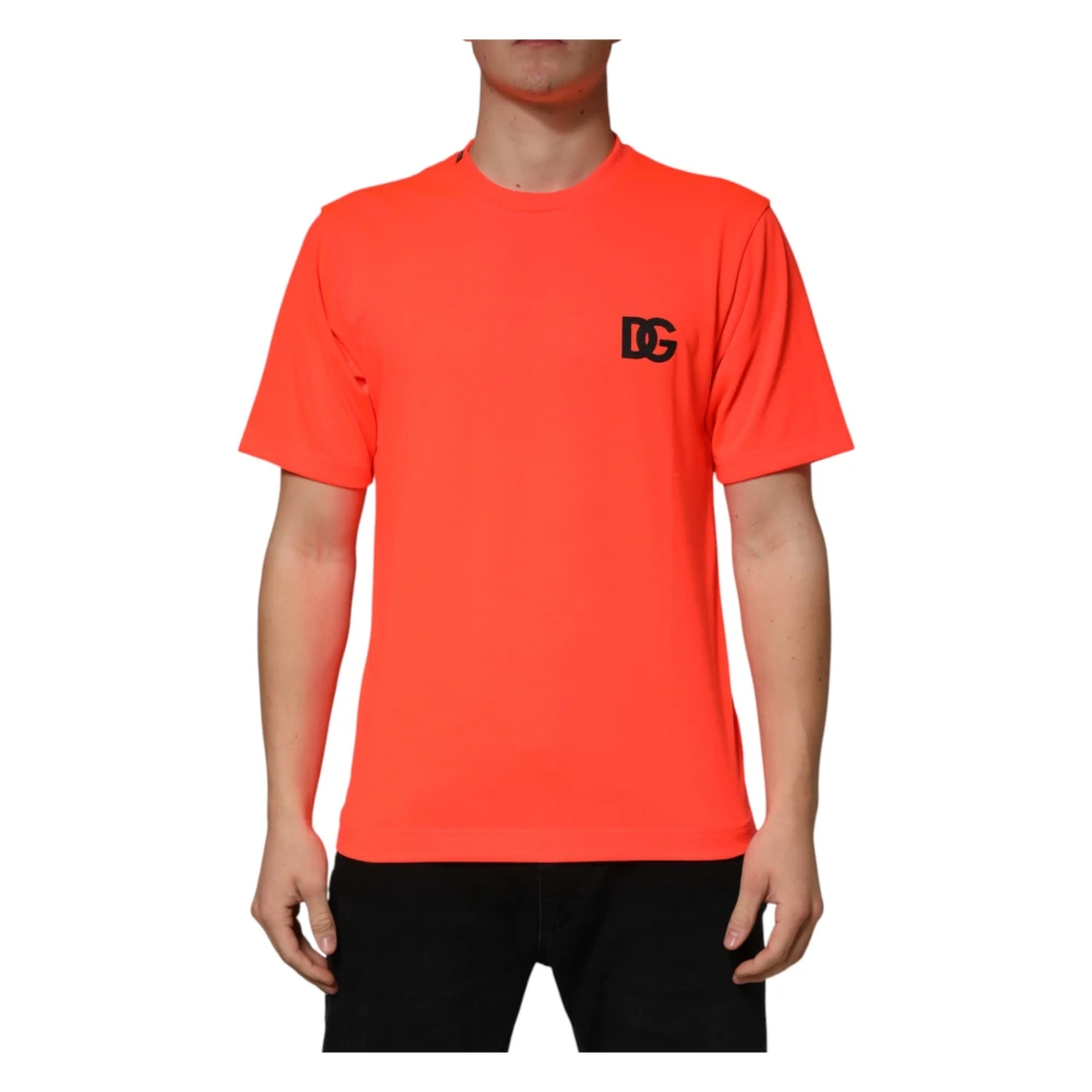 Dolce & Gabbana Neon Orange Polyester Crew Neck Men T-Shirt - Male - T-Shirts - Orange - Xs - Tops