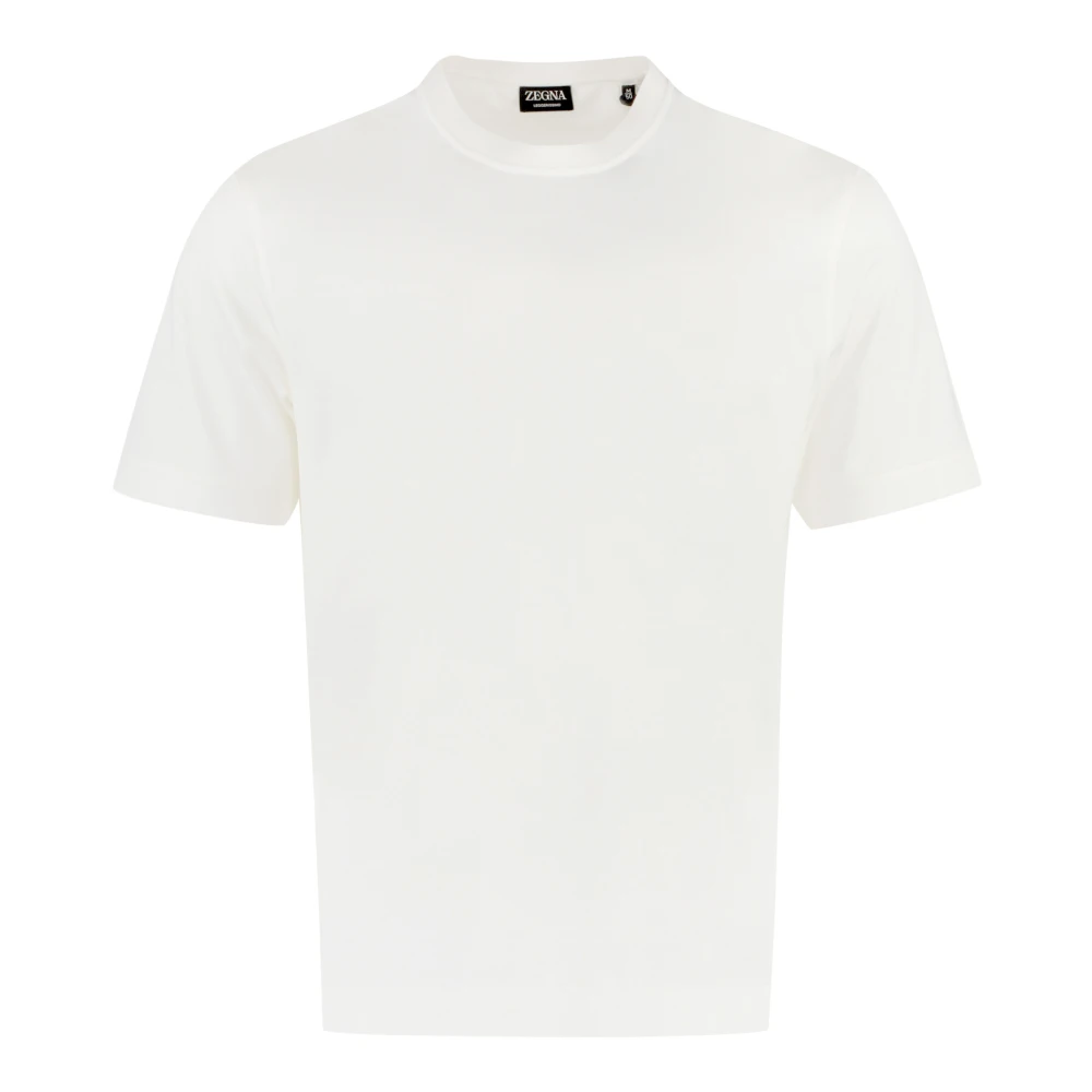Ermenegildo Zegna Zijde Katoen Blend T-shirt met Geribbelde Halslijn Beige Heren