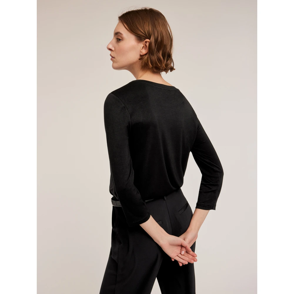 Motivi Basis T-shirt gemaakt van twee materialen Black Dames