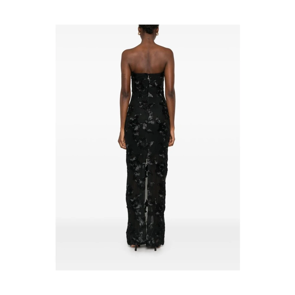 Rotate Birger Christensen Zwarte Bloemen Mesh Strapless Jurk Black Dames