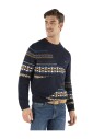 pull-col-rond-bleu-multicolore-tresse