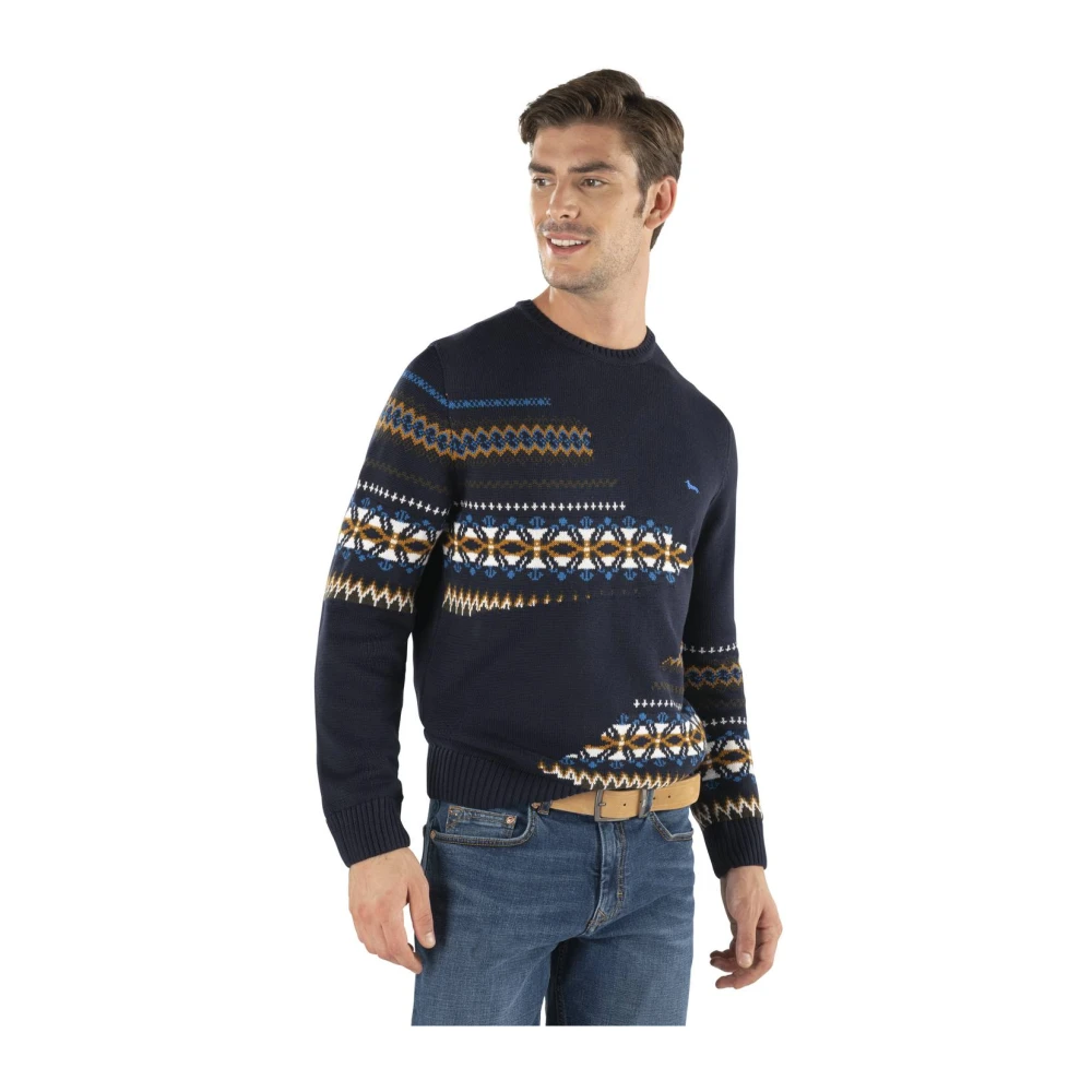 Harmont & Blaine Blauw Multicolor Gevlochten Crewneck Trui Multicolor Heren