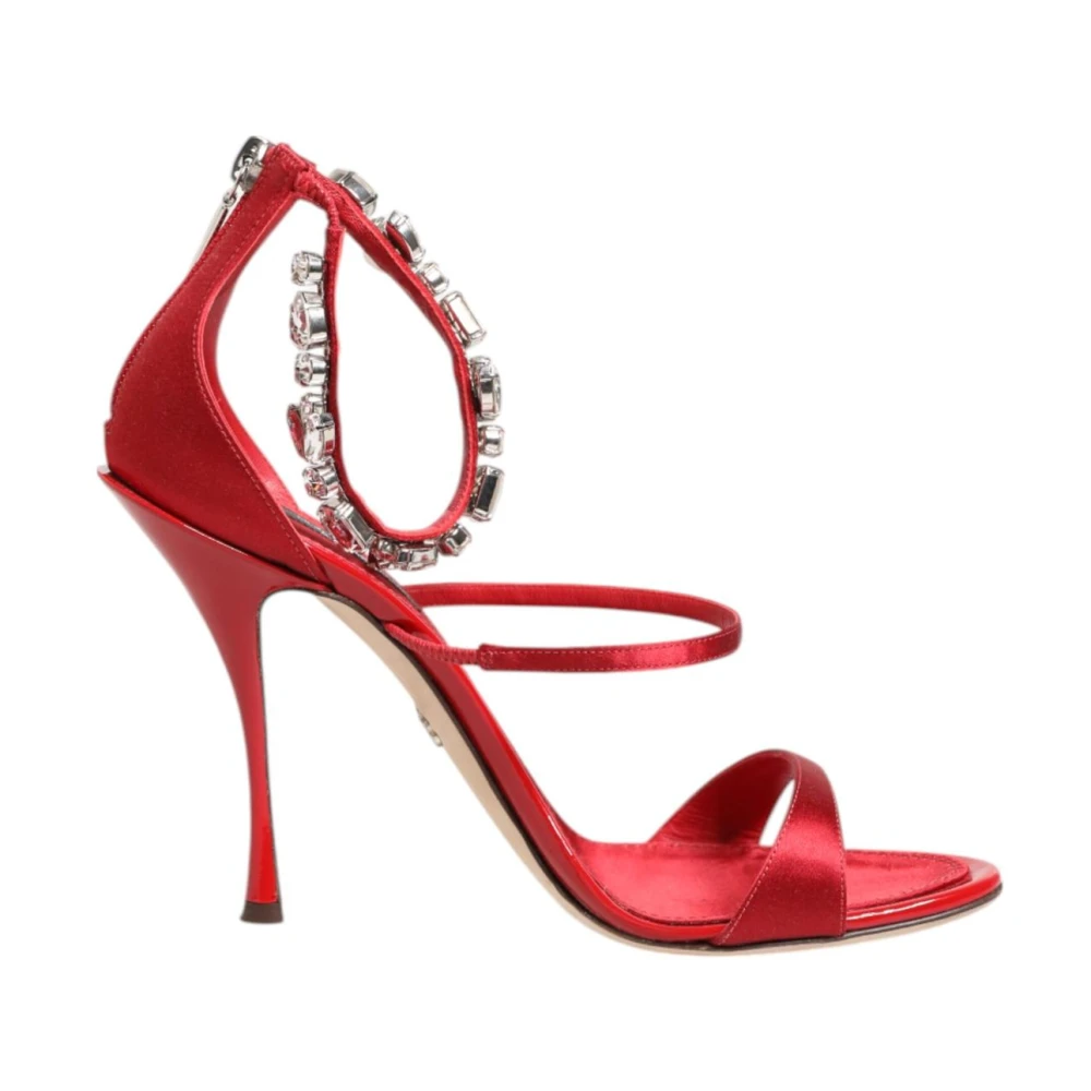Dolce & Gabbana Women's Red Crystal Embellished Ankle Strap Sandal Heels