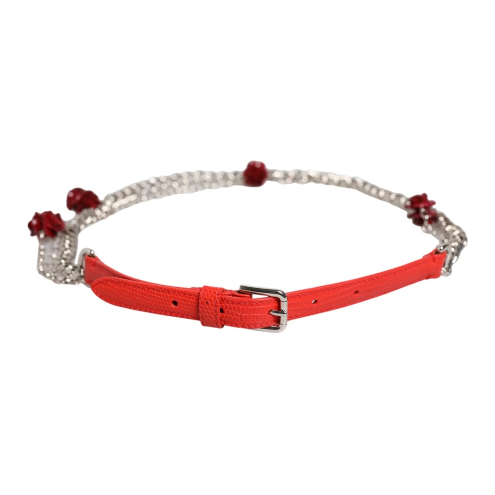 Dolce & Gabbana Donna Rosso - Cintura A Catena Floreale In Pelle - Accessories - L