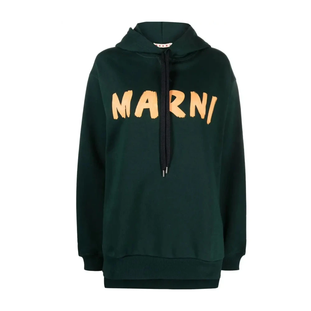 Marni Katoenen hoodie met logo-print en creatieve uitstraling Green Dames