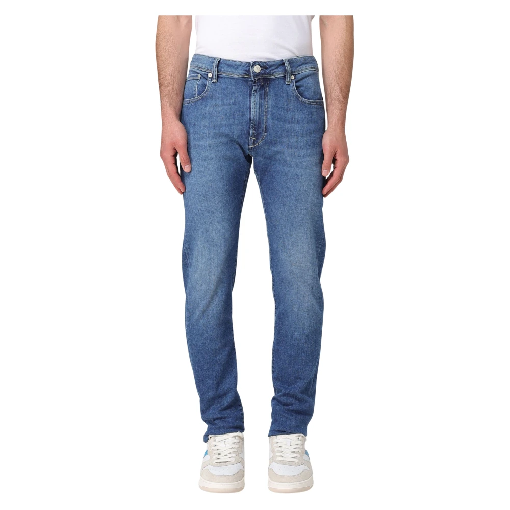 Incotex Men's Blue Denim Straight Washed Trousers