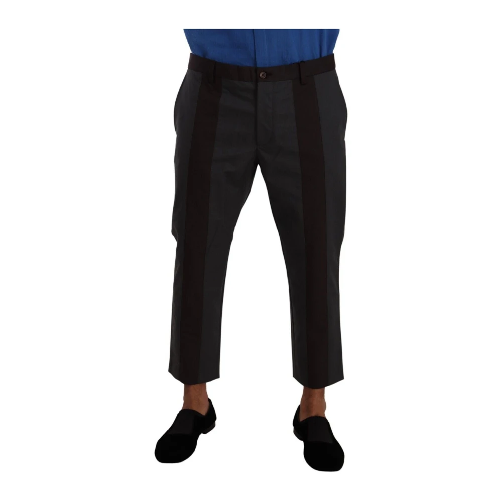 Dolce & Gabbana Men's Gray Elegant Cropped Trousers In And Bordeaux Hues - Cropped Trousers - M - Trousers