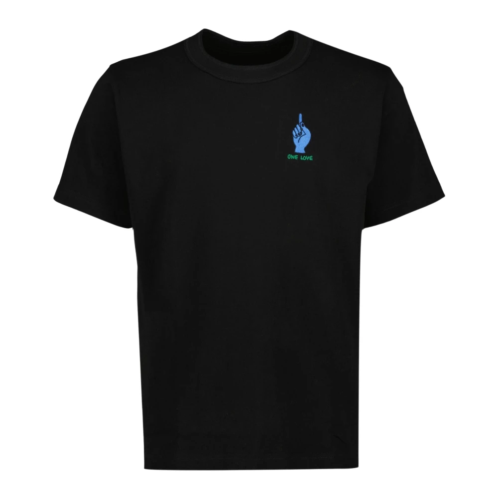 Sacai Logo T-shirt Zwart Ronde Hals Korte Mouw Black Heren