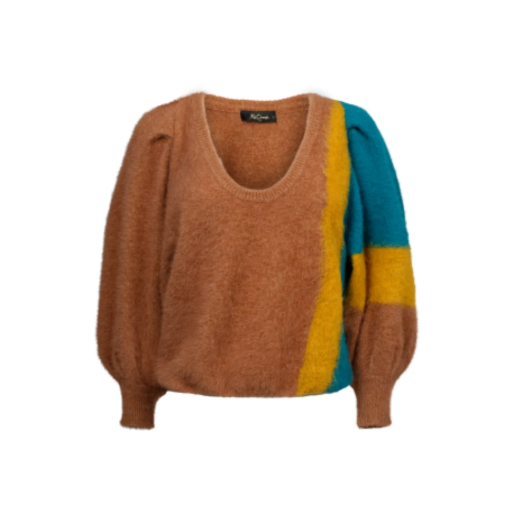Mes Demoiselles Korte Zijden Vossen Trui Kameel Geel Turquoise Multicolor Dames