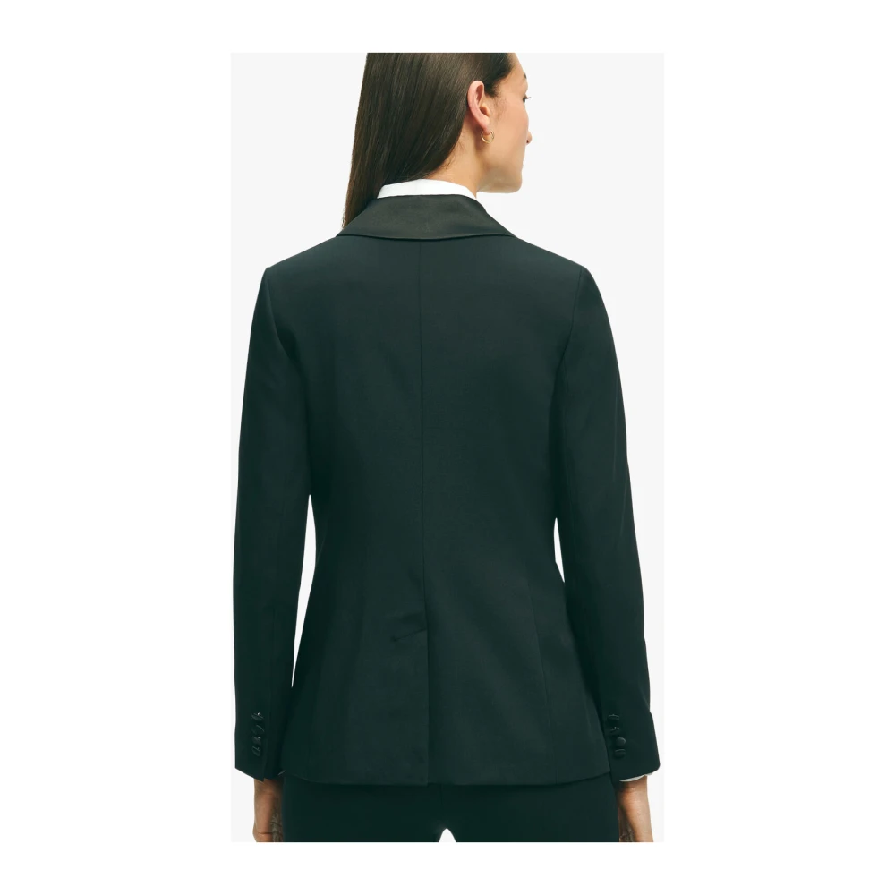 Brooks Brothers Zwarte Stretch Wolmix Smokingjas Black Dames