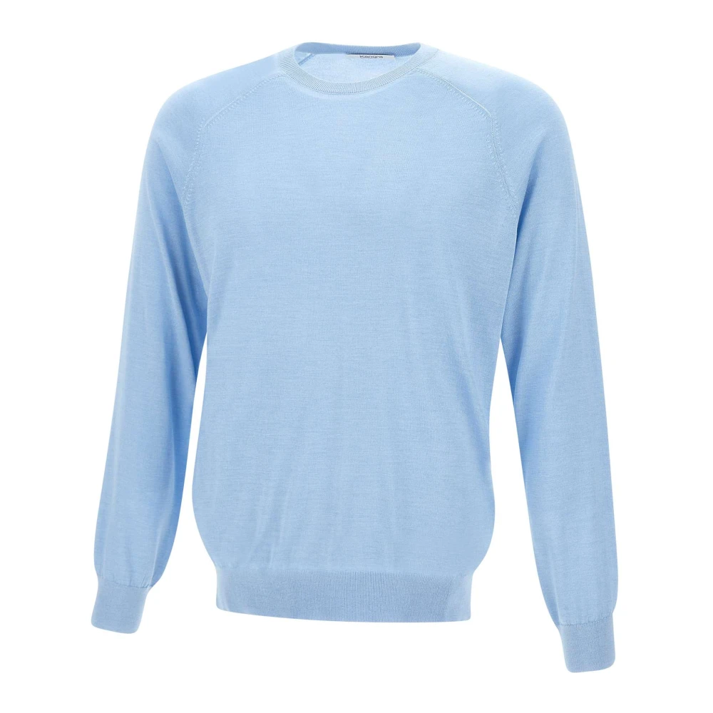 Kangra Men's Blue Crewneck Sweater In Silk And Cashmere