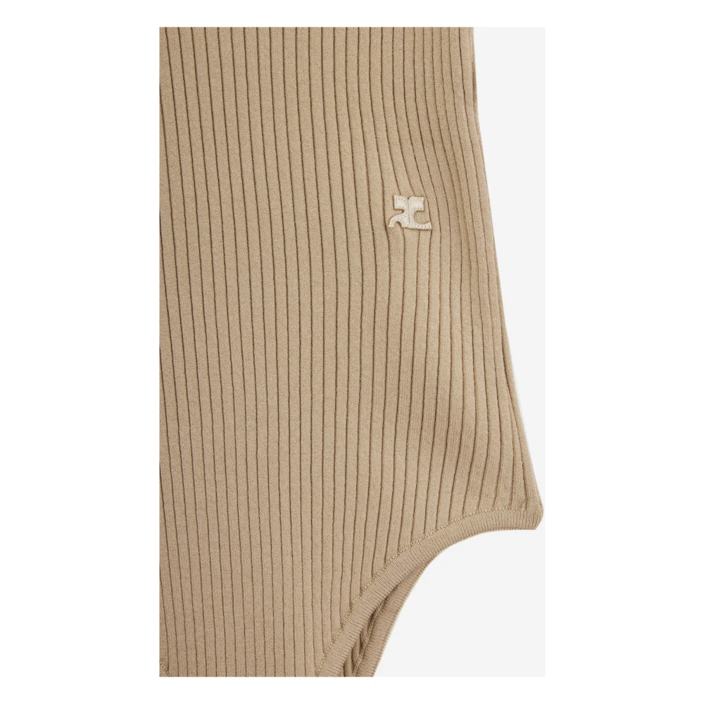 Courrèges Geribbelde V-hals Body in viscose Beige Dames