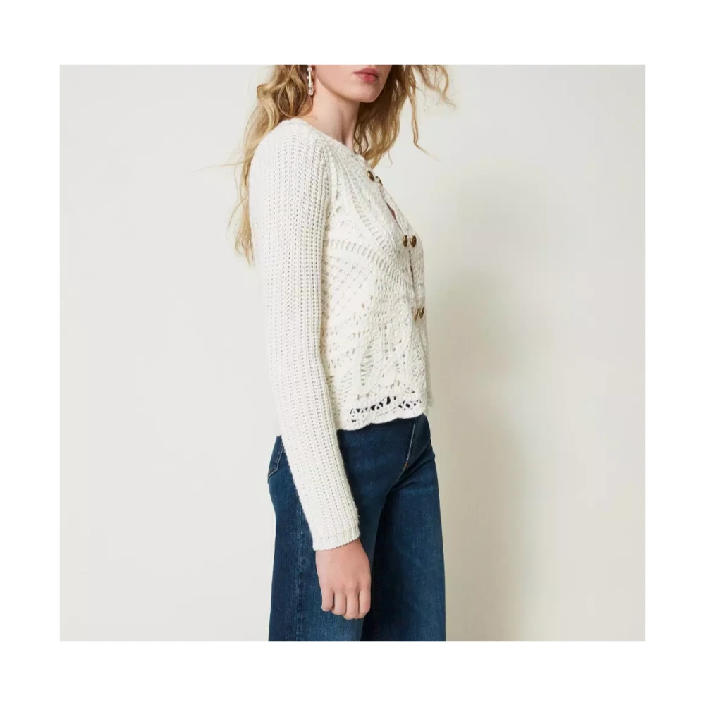 Twinset Gehaakt wollen blend gebreid jasje Beige Dames