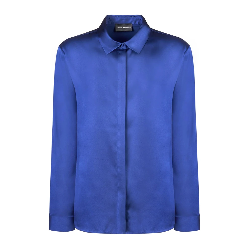 Emporio Armani Blauwe zijden satijnen klassieke kraag overhemd Blue Dames
