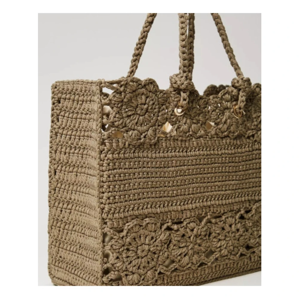 Twinset Gehaakte Bloemen Tote Tas Bloemenelegantie Green Dames