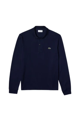 Långärmad knapp Polo Skjorta med rund hals