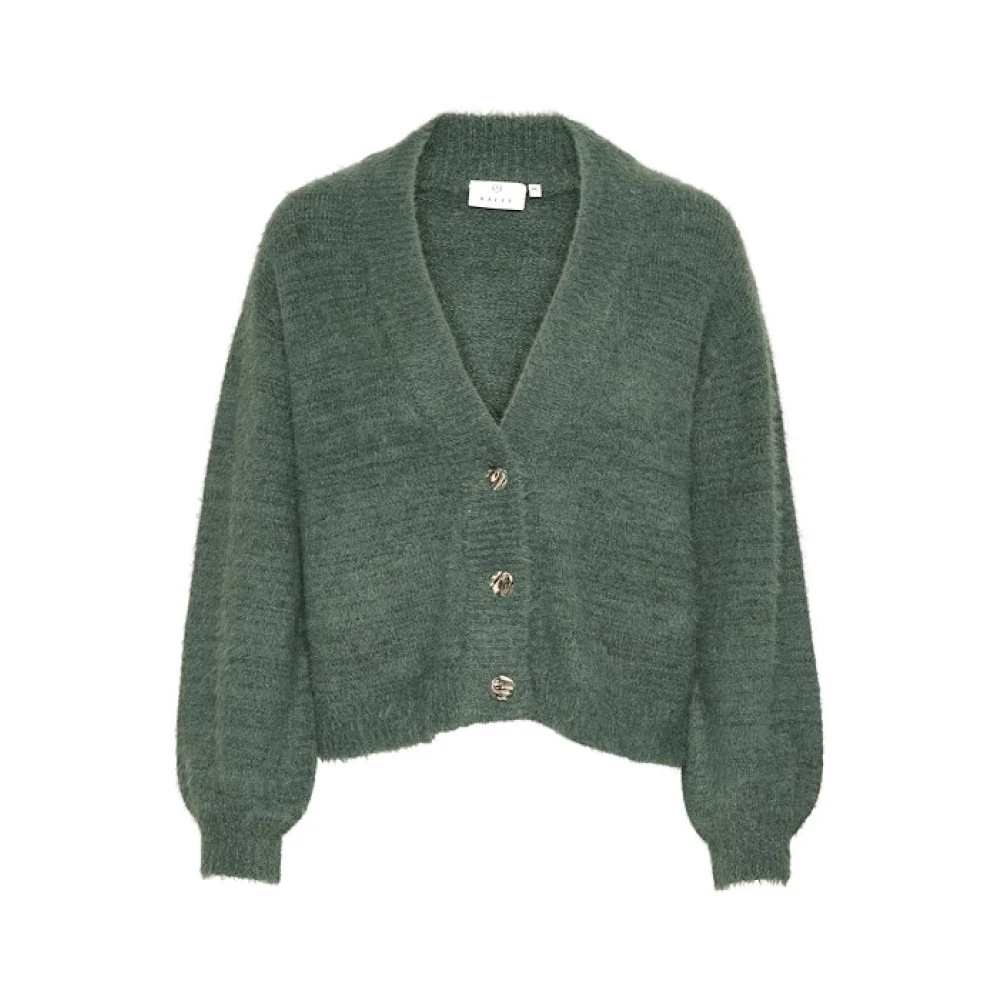 Kaffe Topiary Cardigan met Gemengde Materialen Green Dames