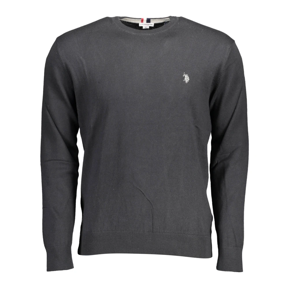 U.s. Polo Assn. Men's Black Round-Neck Knitwear, 2XL, Long Sleeve Embroidered Logo Shirt