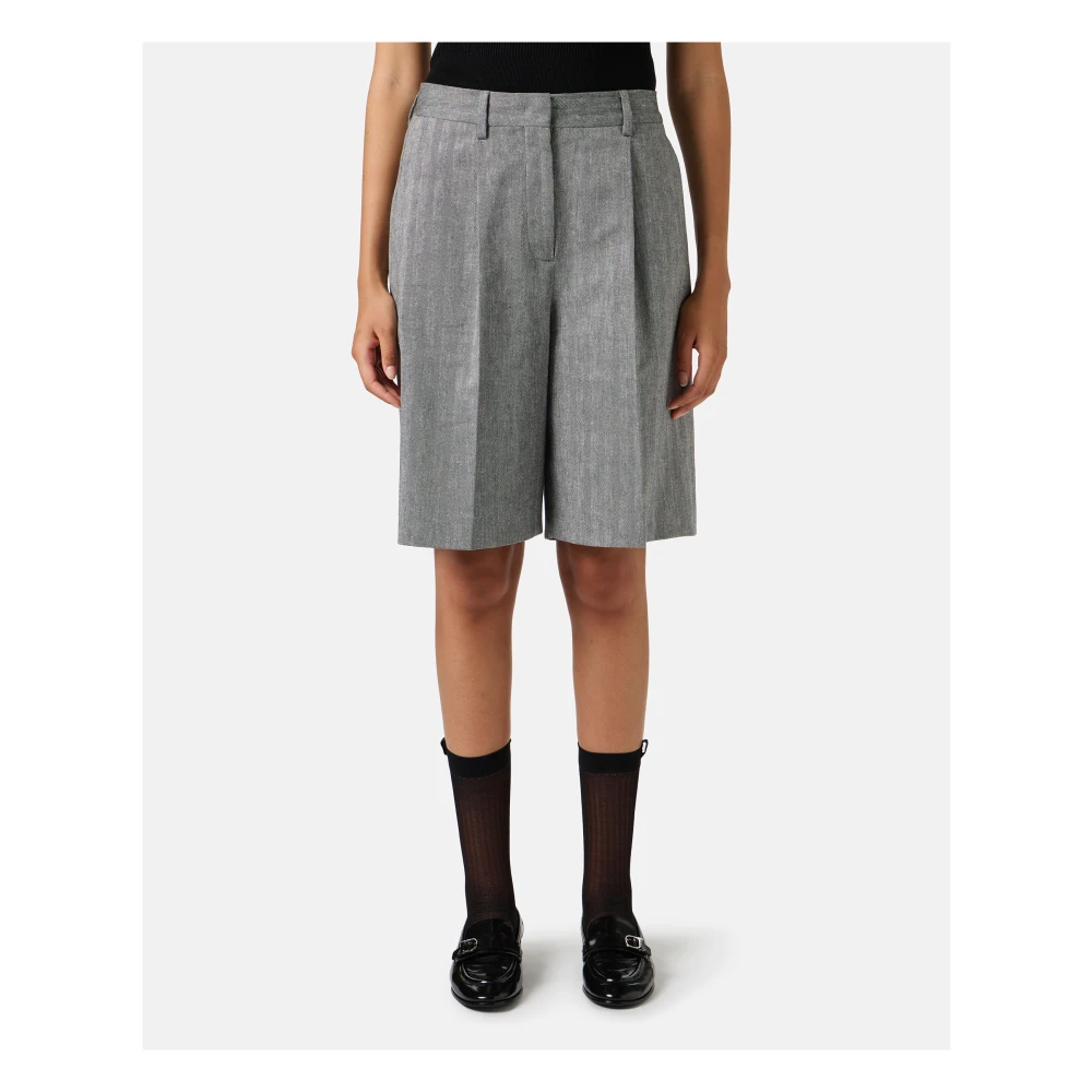 Iceberg Regular fit Bermuda shorts in katoen en linnen visgraatstof Gray Dames