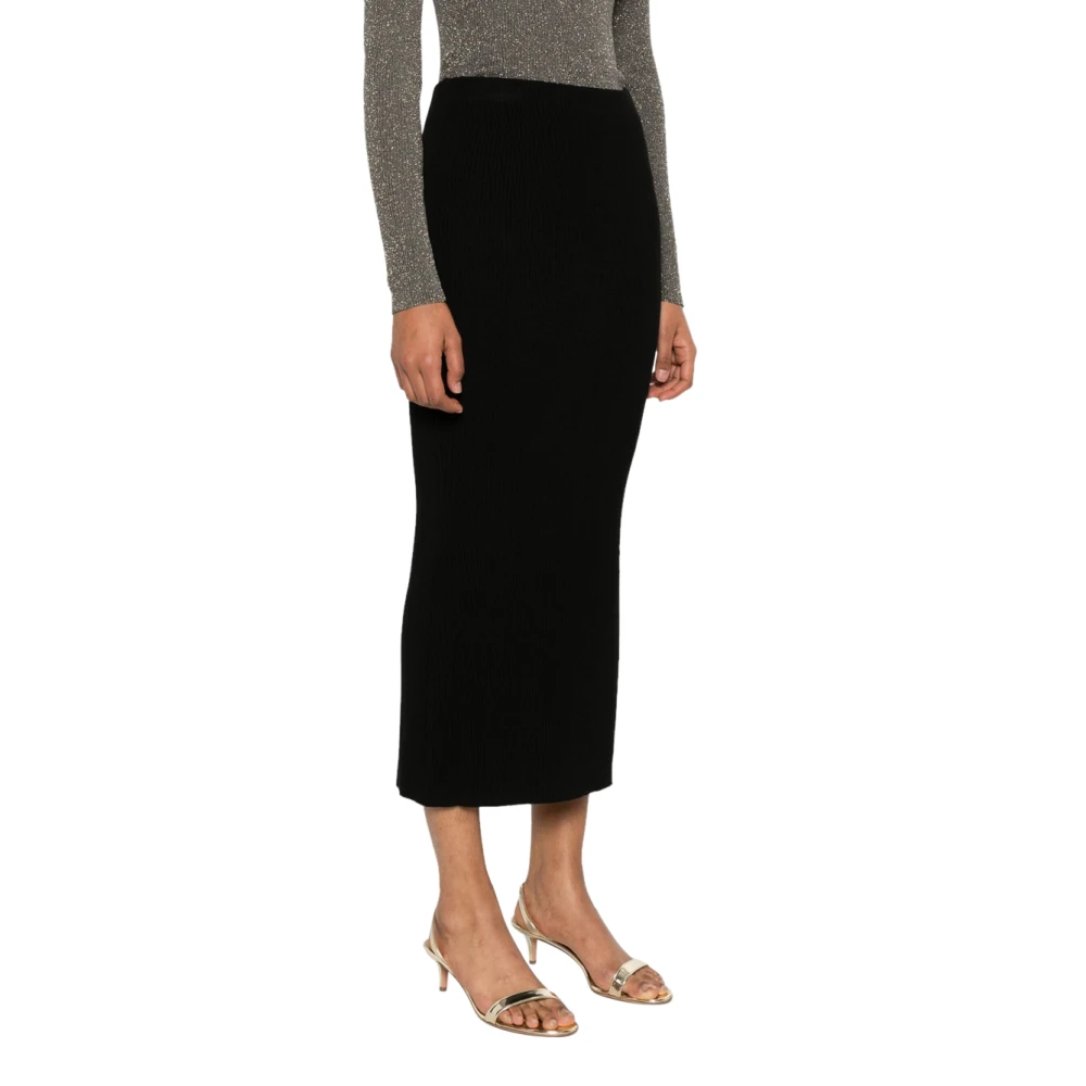 Twinset Zwarte Geribbelde Gebreide Midirok Black Dames