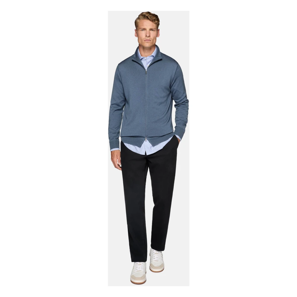 Boggi Milano Merino Wol Full Zip Jumper Blue Heren