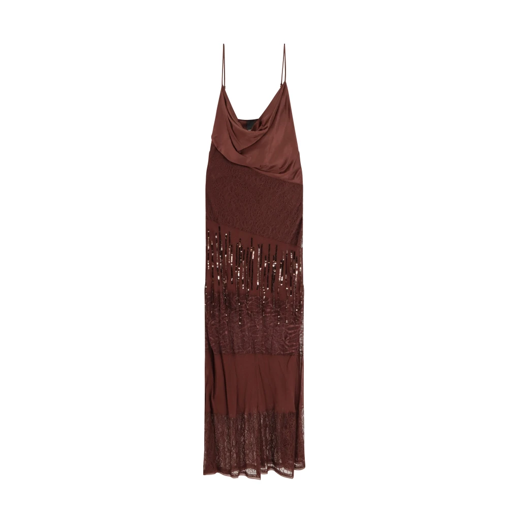 Pinko Women's Brown Draped Dress Sequin Embroidery - Maxi Dresses - S - Dresses