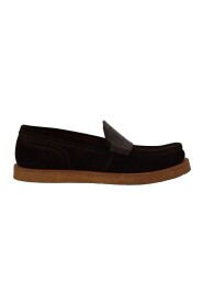 Brown Suede Leather Slip On Flats Moccasin Shoes