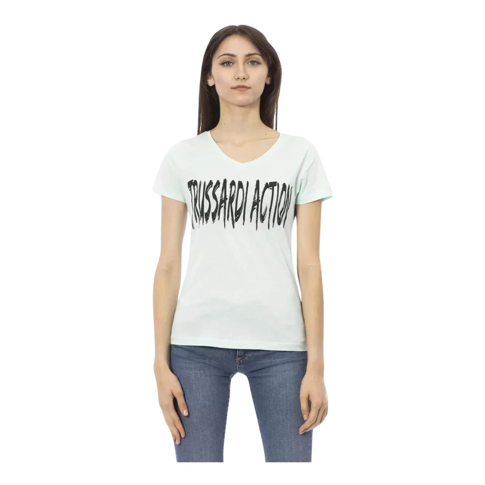 Trussardi , T-Shirts, Female, Blue, M, Elegant Blue V-Neck T-Shirt - Image 3