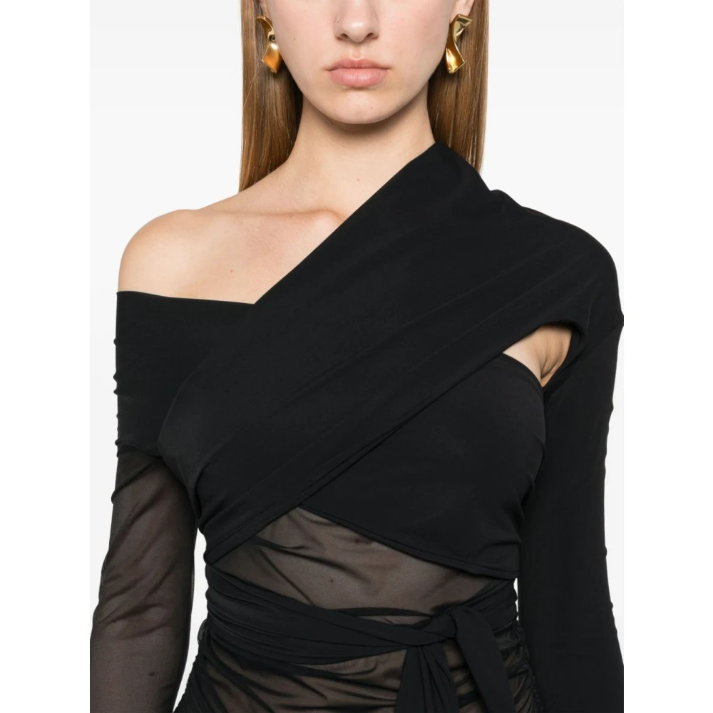 Amazuin Draped Top met Tulle Intarsia Black Dames