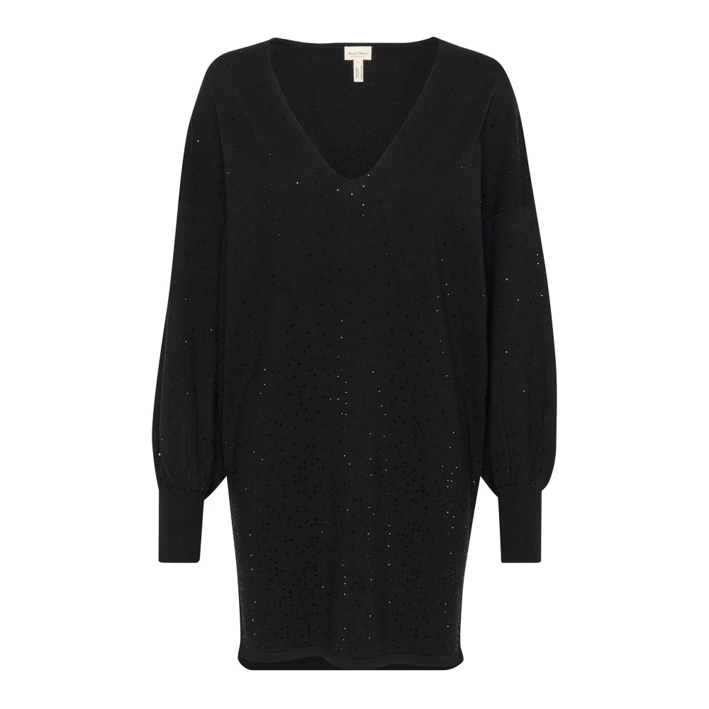 Part Two Zwarte Rhinestone Jurk met Pofmouwen Black Dames