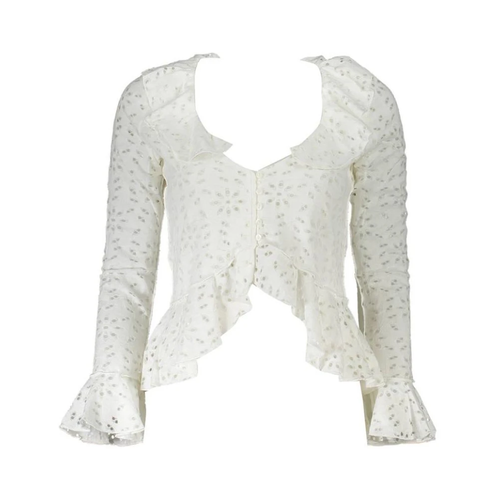 Desigual Women's White Eyelet Embroidered Blouse - Blouses - M - Blouses & Shirts