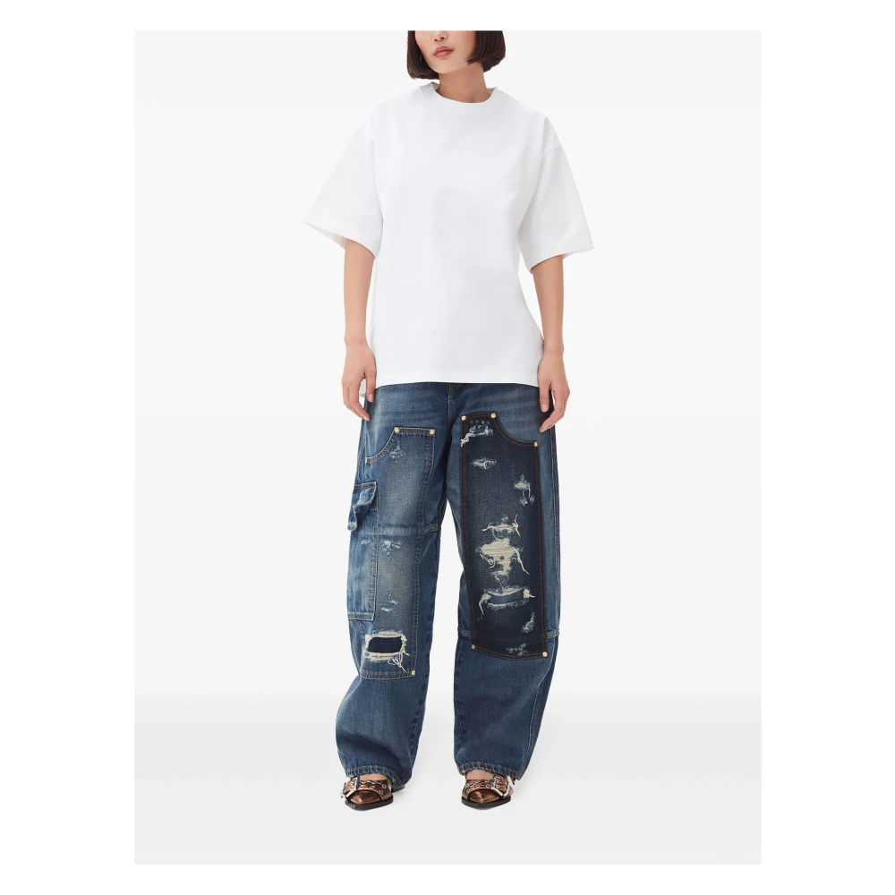 Ganni Witte Katoenen Ronde Hals T-Shirt White Dames