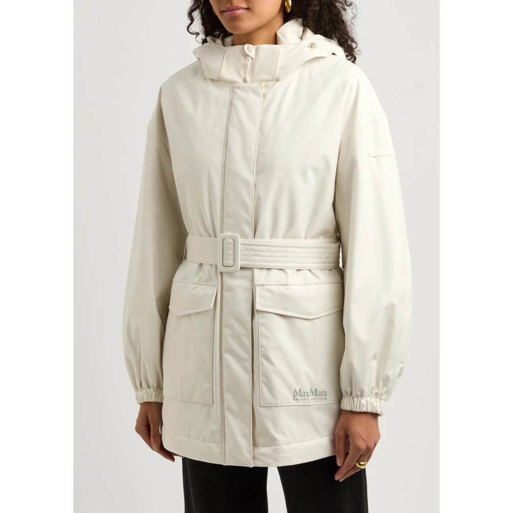Max Mara Witte Waterdichte Jas met Afneembare Capuchon White Dames