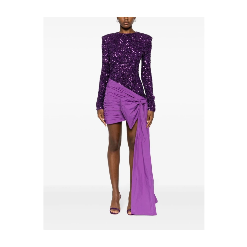 Rotate Birger Christensen Bow Minidress met Korte Mouwen Purple Dames