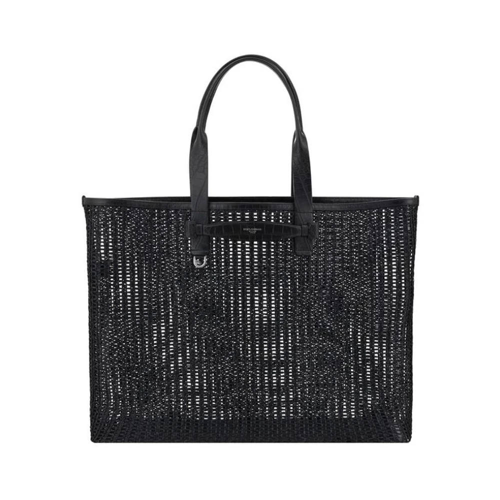 Dolce & Gabbana Geperforeerde Mesh Tote Tas met Monogram Black Heren