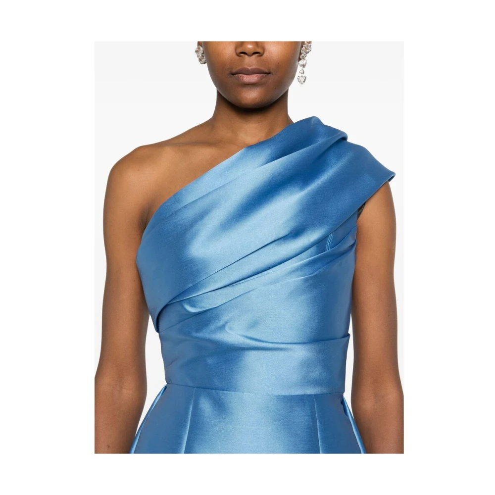 Solace London Blauwe Satijnen One-Shoulder Jurk Blue Dames