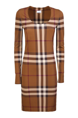 brown-check-print-midi-dress