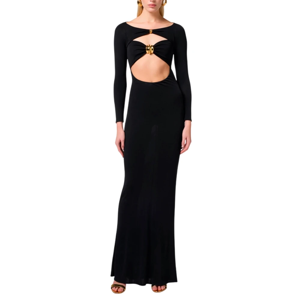 Elisabetta Franchi Elegante Lange Jurk met Cut-Out Details Black Dames