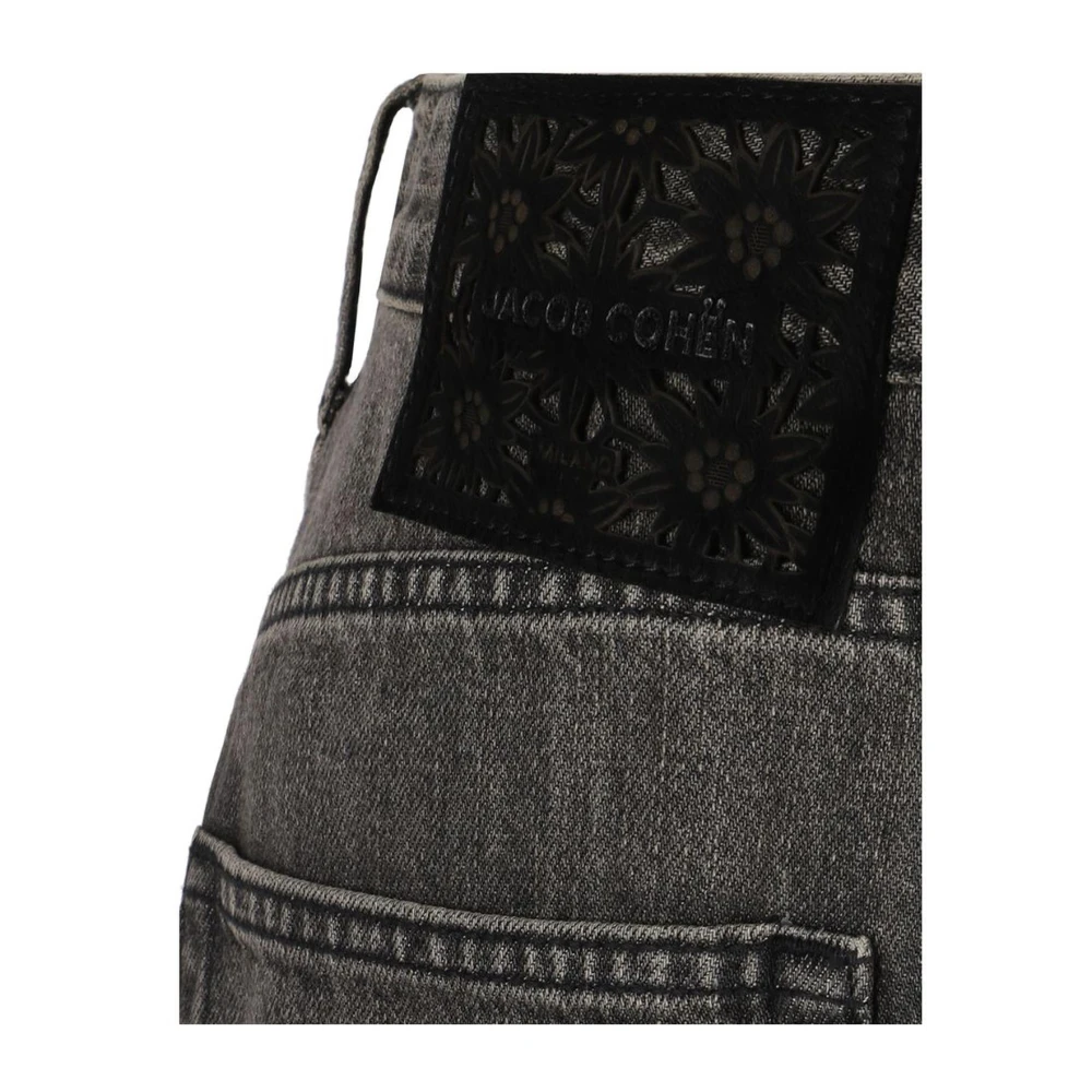 Jacob Cohën Wijde katoenen jeans met leren patch Black Dames