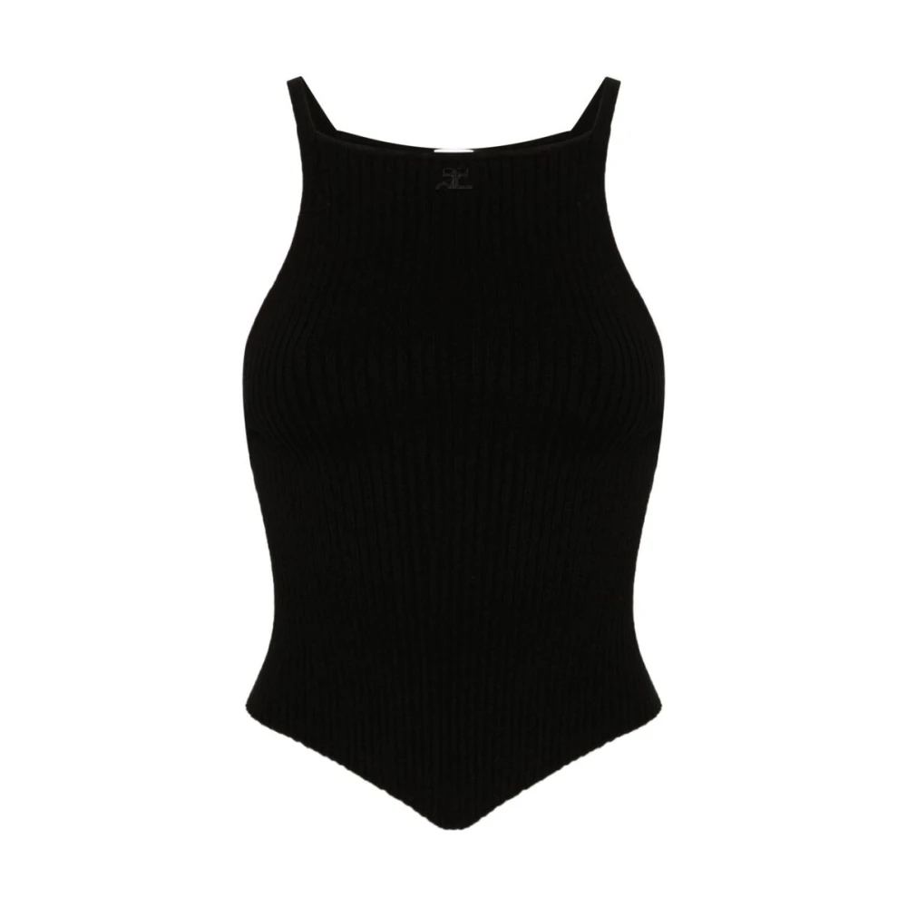 Courrèges Zwart Gebreid Geborduurd Logo Tanktop Black Dames