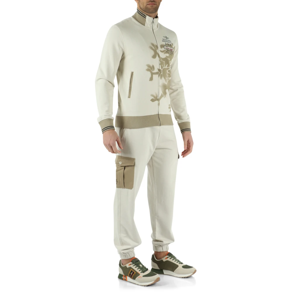 aeronautica militare Sweatshirt en broek set met rits Beige Heren