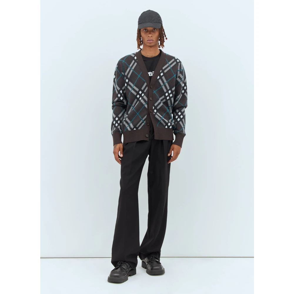 Burberry Geruite Wollen Vest Gray Heren